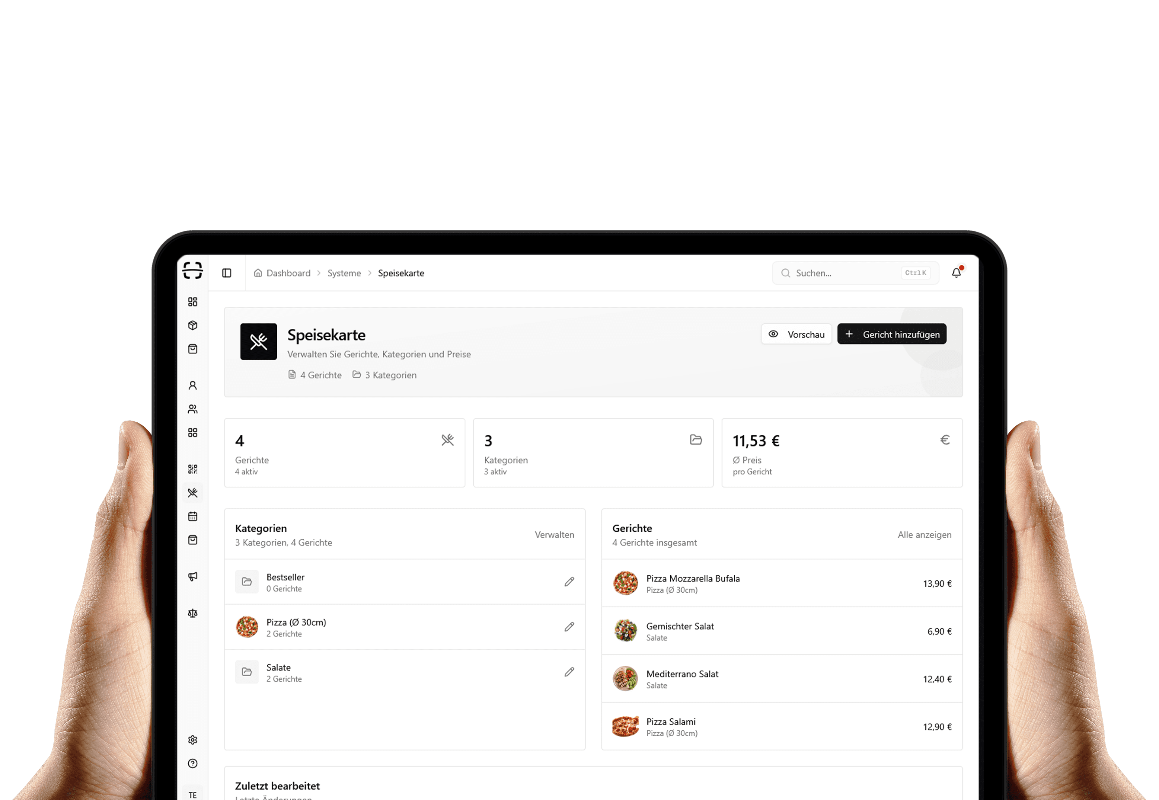 Digitale Speisekartenverwaltung im Admin-Dashboard